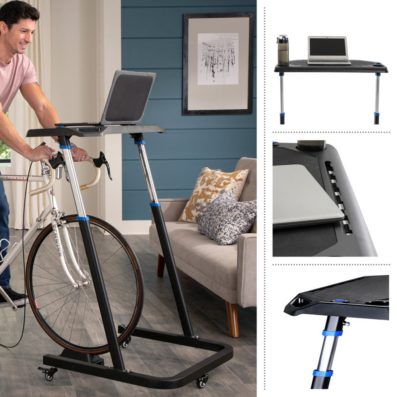 Symple Stuff Rad Sportz Adjustable Portable Bike Desk Rolling Laptop Cart for Stationary Bike or Trainer Reviews Wayfair